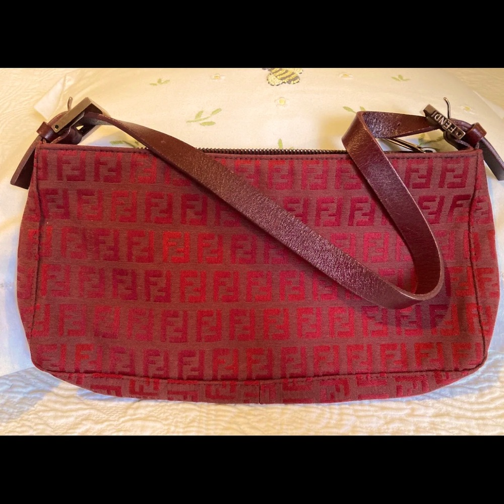 Fendi burgundy monogram FF Zucchino Pouchette Bag